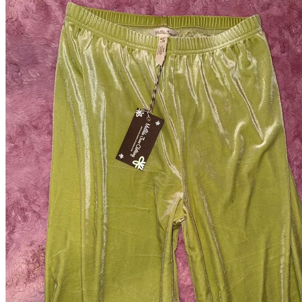 Matilda Jane Velvet‎ Ruffle Flare Pants Girls Size 12 Light Green Sparkle